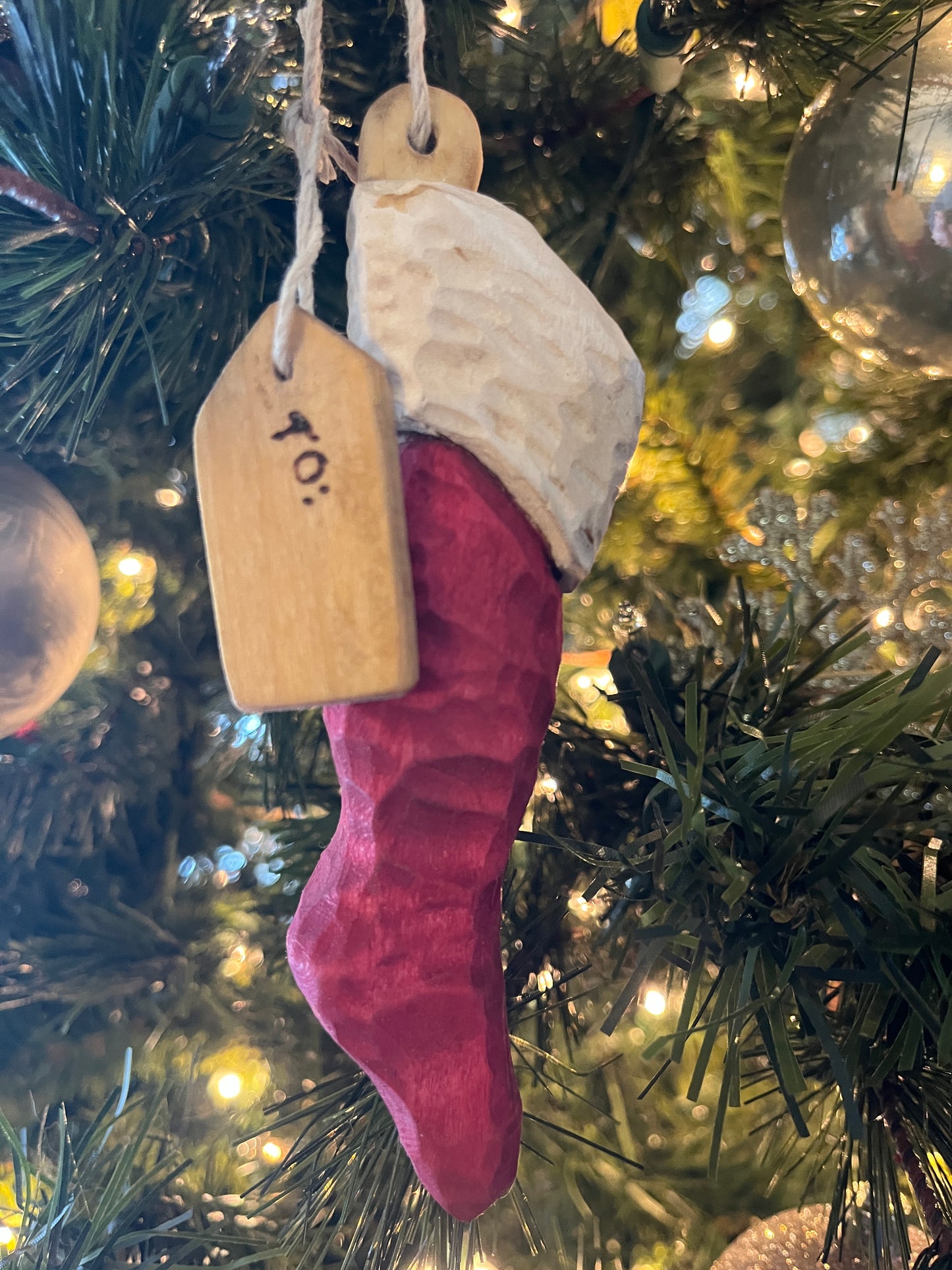 Burgundy Stocking Ornament (with Tag)