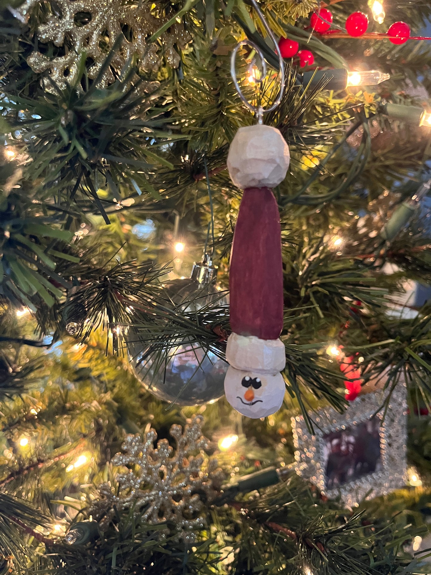 Hand-Carved Skinny Snowman Ornament