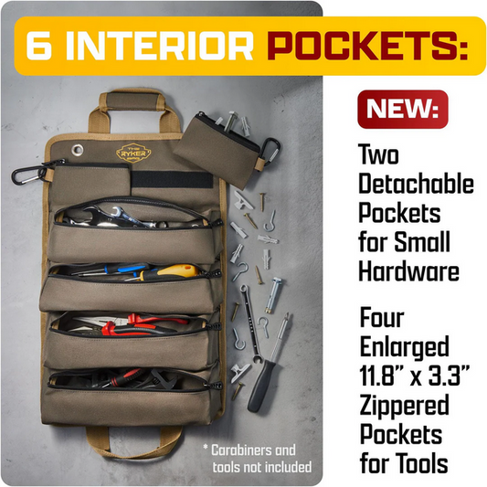Tool Roll Organizer with 2 Detachable Pouches