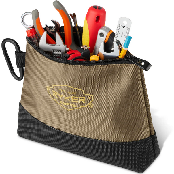 Canvas Zipper Small Tool Pouch organizer w/hard bottom and carabiner