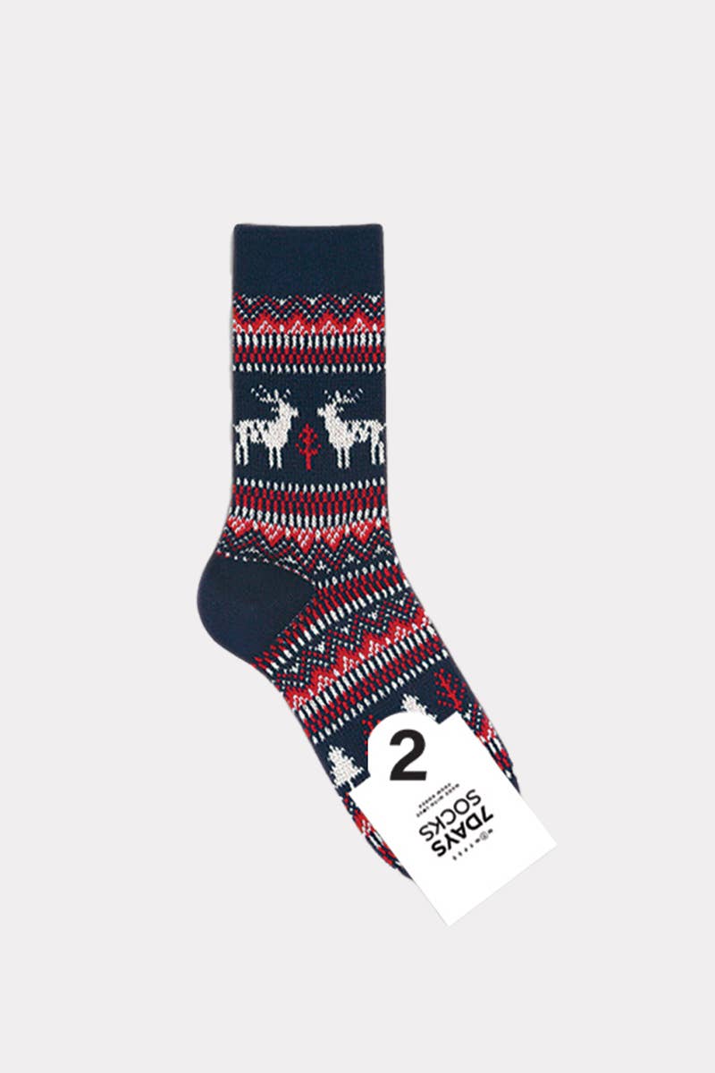 Women’s Winter Thick Jacquard Stripe Knit Crew Socks - Deer